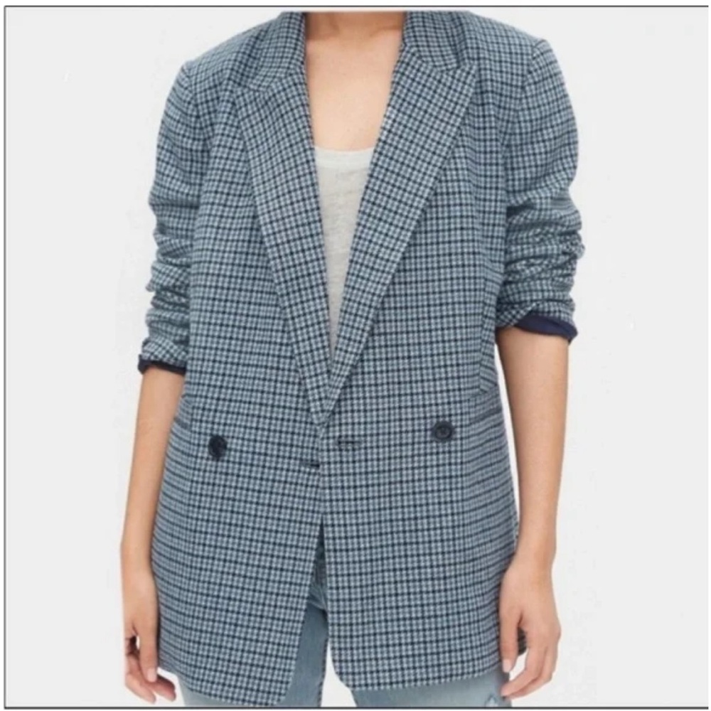 Wool-blend blue houndstooth Gap blazer